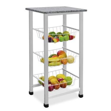 Imagem de Fruteira de Chão Tampo Granito Resistente Aço Organizador de Frutas 3 