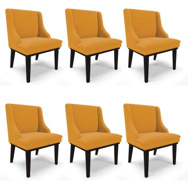 Imagem de Cadeira Sala de Jantar Base Madeira Preto Kit 6 Liz Bouclê Mostarda D03 - D'Rossi