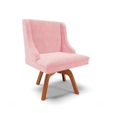 Imagem de Cadeira de Jantar Liz Suede Rosa Bebê Base Madeira MM35 - D'Rossi