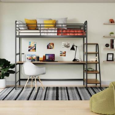 Imagem de Conjunto Cama Alta Infantil / Juvenil com Mesa de Estudos Teko Casatem