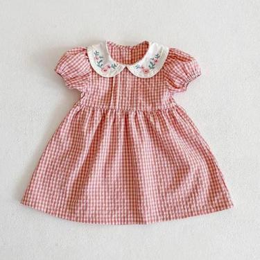 Imagem de Vestido De Verão Para Bebês Meninas Em Algodão Com Manga Curta E Borda