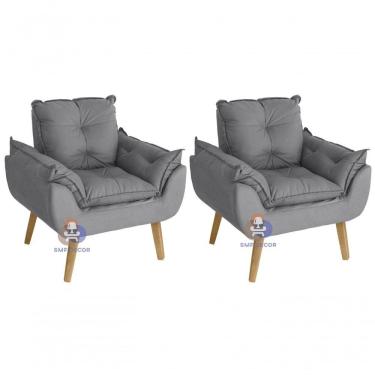 Imagem de Kit 02 Poltrona Opala Suede Cinza