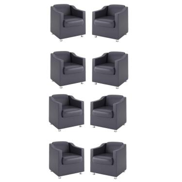 Imagem de Kit 8 Poltronas Decorativas Recepção Sala Courino Cinza