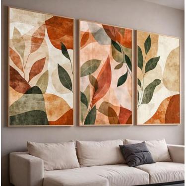 Imagem de Quadros com Moldura e Acrilico Cristal Vidro  Floral Terracota Kit 3 Q