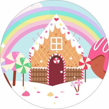 Imagem de Painel de Lona Redondo Casa Doces Textura Wafer Arco irís - Fabrika De