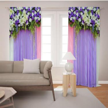 Imagem de Cortina Tecido Oxford Sala Flores Lilás, Rosa e Branco - 140x220cm - F