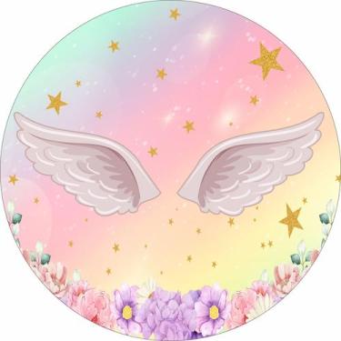 Imagem de Painel de Lona Redondo Asas de Unicórnio e Flores Coloridas - Fabrika 