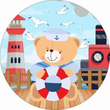 Imagem de Painel de Tecido Sublimado Redondo ursinho marinheiro farol e navio C/