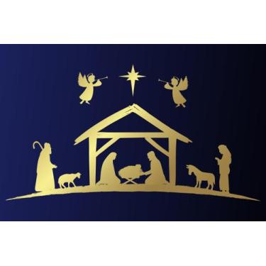 Imagem de Painel de Tecido Sublimado O Nascimento de Jesus Elementos Dourados - 