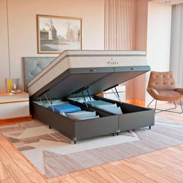 Imagem de Cama Box Baú Queen Bipartido Preto + Colchão Paris Branco - eShop casa