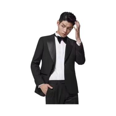 Imagem de Terno Formal Masculino Slim Fit Preto 2 Peças Com Lapela, Jaqueta Espo