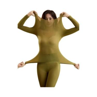 Imagem de Conjunto De Lingerie Térmica Feminina Ultrafina Sem Costura De Manga L