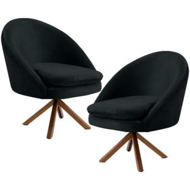 Imagem de Kit 02 Poltronas Decorativa Base Giratória de Madeira Rafa C06 Veludo 