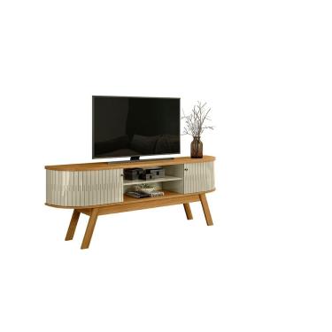 Imagem de Bancada para TV até 75 Pol Valência Cumaru Opala 183cm 2 Portas de Correr com LED Liberty Móveis