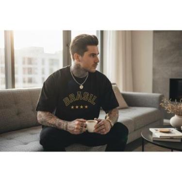 Imagem de Camiseta Masculina Estampada Brasil Jogos 2026 Manga Curta em Algodão do P ao G1-Masculino