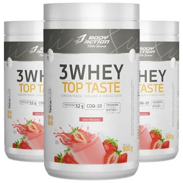 Imagem de Combo 3 3whey Top Taste 900g Concentrado Isolado Hidrolisada Sabor Morango