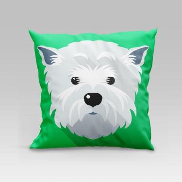 Imagem de Capa De Almofada Estampada Pet Dog Em Veludo Suede 45cm X 45cm - Decoração Raças Cachorros Cor West Highland White