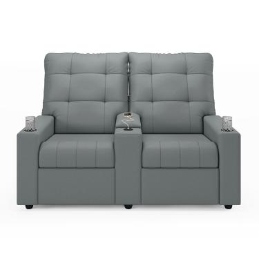 Imagem de Poltrona Reclinável Para Cinema Parma 2 Lugares Couro Sintético Cinza D'Rossi