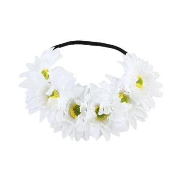 Imagem de Faixa De Cabelo Elástica Artesanal Com Flores Artificiais De Girassol 