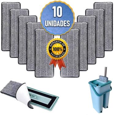 Imagem de 10 UN Refil para Mop Flat Vassoura Piso Brilhante Esfregão Microfibra Pano Lavável Multiuso 32cm - Clean Tech