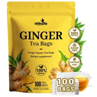 Imagem de Chá de Ervas de Raiz de Gengibre HIIHONE Sem Cafeína 100 Sachês