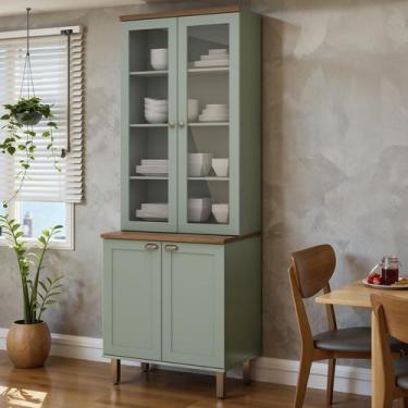 Imagem de Cristaleira 2 Portas Vidro 80 cm Iluminata Verde Mint/Ebano - Genialfl