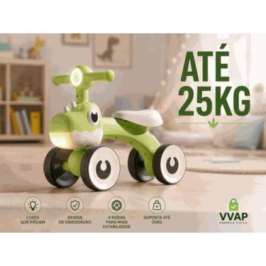 Imagem de Balance Bike Dino Infantil com Luz e 4 Rodas- Verde - UNITOYS