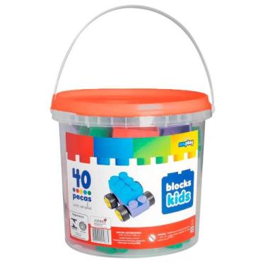 Imagem de Balde Blocks Kids 40 Peças Laranja - Map Toy