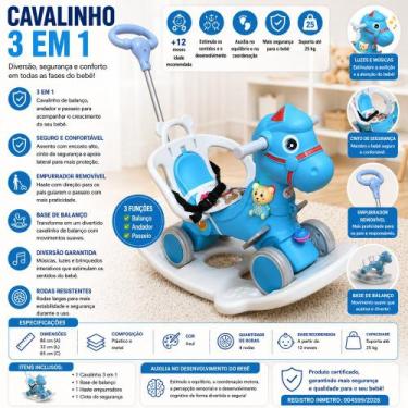 Imagem de Cavalinho Infantil 3 em 1 Azul com Empurrador, Balanço, Luz e Sons - U