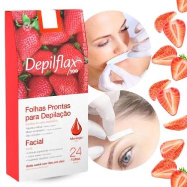 Imagem de Folhas Prontas de Cera Depilatória Facial Depilflax 24UN Morango