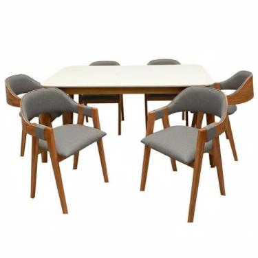 Imagem de Mesa de Jantar Alegra 180x90cm com Vidro e 6 Cadeiras Perola em Linho 