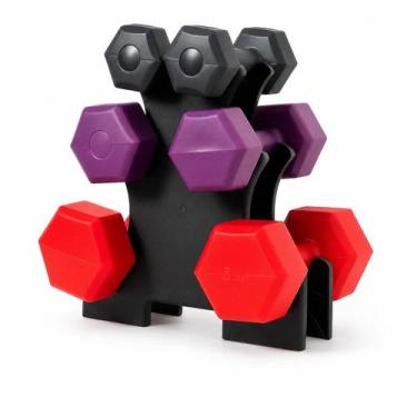 Imagem de Kit Halter 12kg 3 Pares De Halteres de 1 Kg A 3 Kg Com Suporte Treino 