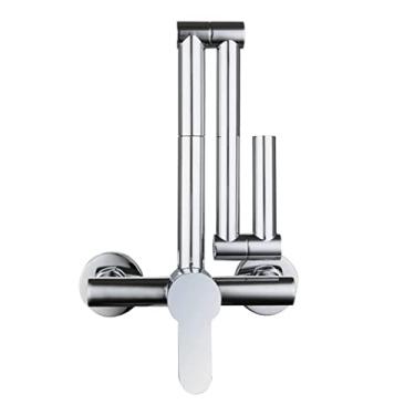 Imagem de Pkfinrd Torneira para pia de parede com braço duplo de balanço dobrável 360 torneira giratória de água quente e fria tomada dobrável multifuncional (cor: estilo 2)