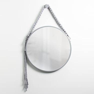 Imagem de Espelho Decorativo Adnet Cinza Alça Macramê Cinza 50 cm Redondo Cinza/Cinza, 50 cm
