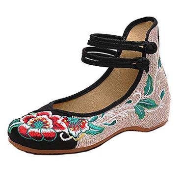 Imagem de TangDao Sapatilhas femininas casuais chinesas bordadas florais cheongsam para caminhar Mary Jane, Preto - 1, 6