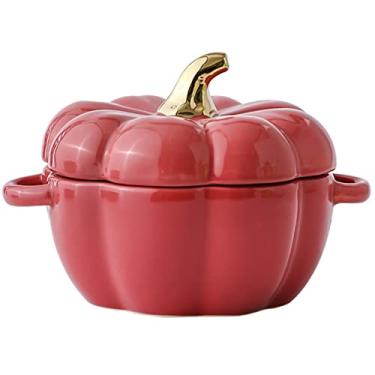 Imagem de OnePine Tigela de porcelana, tigela de sopa de abóbora fofa criativa com tampa, tigela para sobremesa, arroz, cereal, salada, macarrão