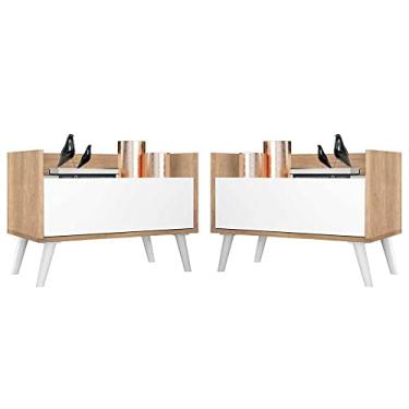 Imagem de Kit c/ 2 Mesas de Cabeceira 80 cm c/Pés Retrô Multimóveis Rustic/branco