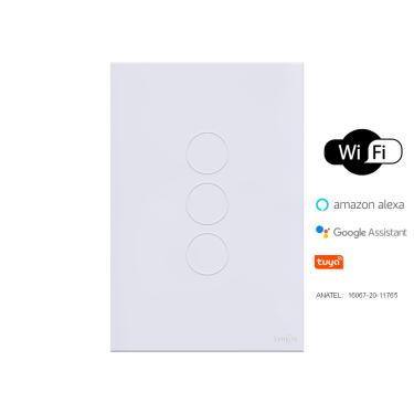 Imagem de Interruptor De Luz Touch Wi-Fi Tok Glass 3 Botões Branco Lumenx