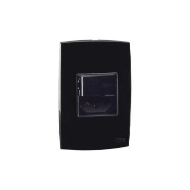 Imagem de Conjunto Interruptor Simples + Tomada 10A Preto Force Line
