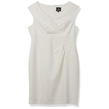 Imagem de Adrianna Papell Vestido feminino curto plissado com decote em V, Casca de ovo, 42