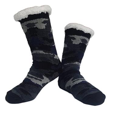 Imagem de 01 Par Meia Térmica Masculina Estampa Militar Peluciada Interna Super Quente Calça 40 a 44