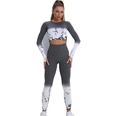 Imagem de Yajun Roupas de ioga sem costura roupas de treino para mulheres roupas esportivas academia agasalho fitness ternos de manga comprida leggings levanta bumbum, preto, P (peito: 32 cm)