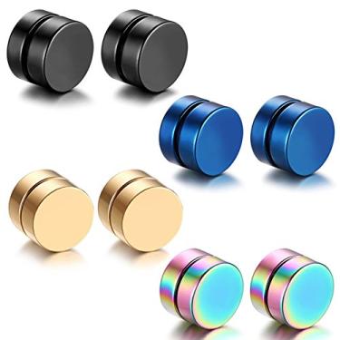 Imagem de Aroncent Brincos Magnéticos Masculinos de Aço Inoxidável Sem Piercing com Clipes Pretos, Conjunto de 4 Pares, Ímã
