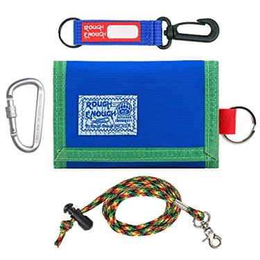 Imagem de Rough Enough Carteira infantil para meninos adolescentes com cordão de pescoço chaveiro lona encerada azul repelente de água, Azul, 5 x 3.4 inch, Carteira infantil de lona tripla para meninos com