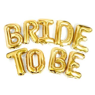 Imagem de PartyForever Big Bride To Be Balões Ouro Letras Banner de 40,6 cm - Kit de decorações de despedida de solteira - Artigos e lembrancinhas para despedida de solteira - Conjunto de decorações de chá de