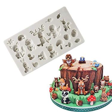 Imagem de Fewo Forest Animals Moldes de Fondant Zoo Animal Silicone Molde para Chocolate Candy Gum Paste Polímero Argila Resina Sugar Craft Cake Cupcake Decoração Suprimentos (Coelho de Coelho Sika Deer Hedgehog Mushroom)