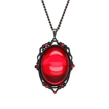 Imagem de Colar com pingente de cabochão vermelho sangue gótico em preto fosco pingente colar, Metal