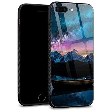 Imagem de Capa para iPhone 7 Plus, capas para iPhone 8 Plus, capa traseira de vidro temperado com estampa de capa amortecedora de TPU macio para Apple iPhone 7/8 Plus - Paisagem de galáxia
