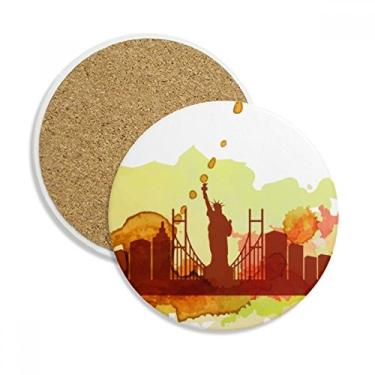 Imagem de USA America New York City Liberty Caneca porta-copos aquarela com proteção de mesa Pedra absorvente