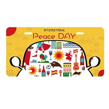 Imagem de DIYthinker Placa de carro com bandeira de flamingo, coração espanhol, coração tomara que caia decoração de carro